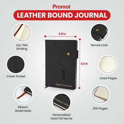 Optima Premium A5 Leather Bound Journal - Custom Embossed Notebook