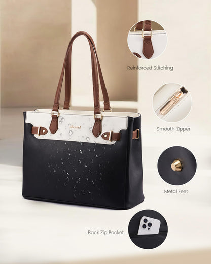 Optima Premium Leather Laptop Tote Bag - 15.6 Inch, Waterproof