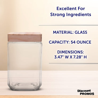 Optima Premium Glass Candy Jars with Wooden Lid - 54 oz, Set of 12