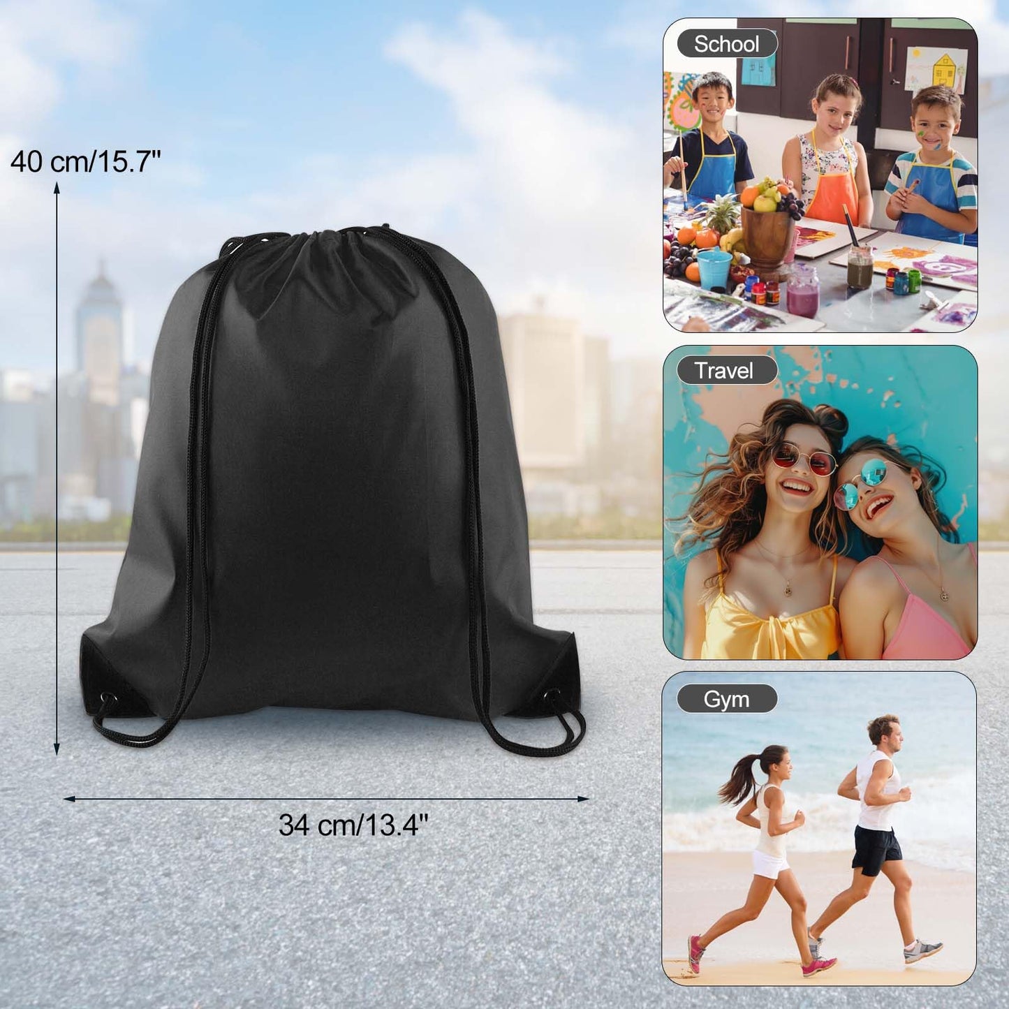 Optima Premium Drawstring Backpack - Sports Cinch Sack for Travel