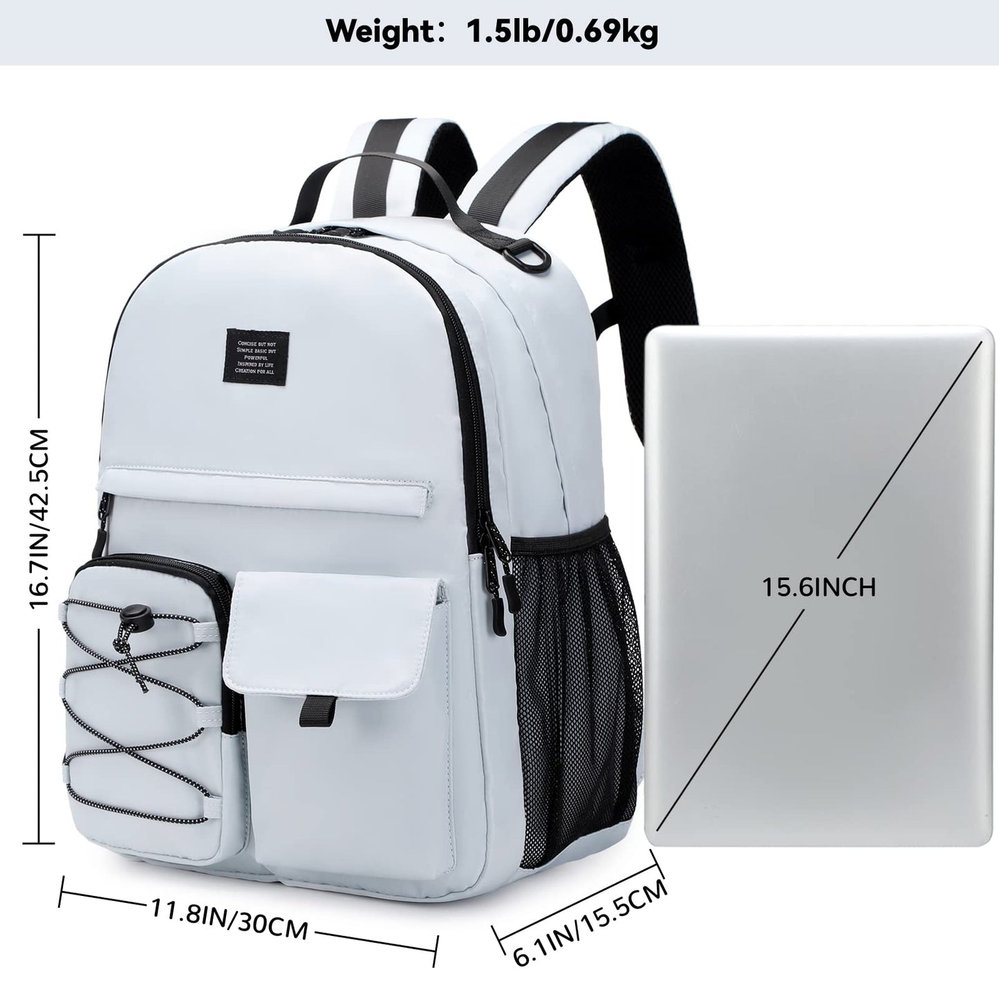 Optima Stylish Daypack Backpack - 15" Laptop Compartment, Grey