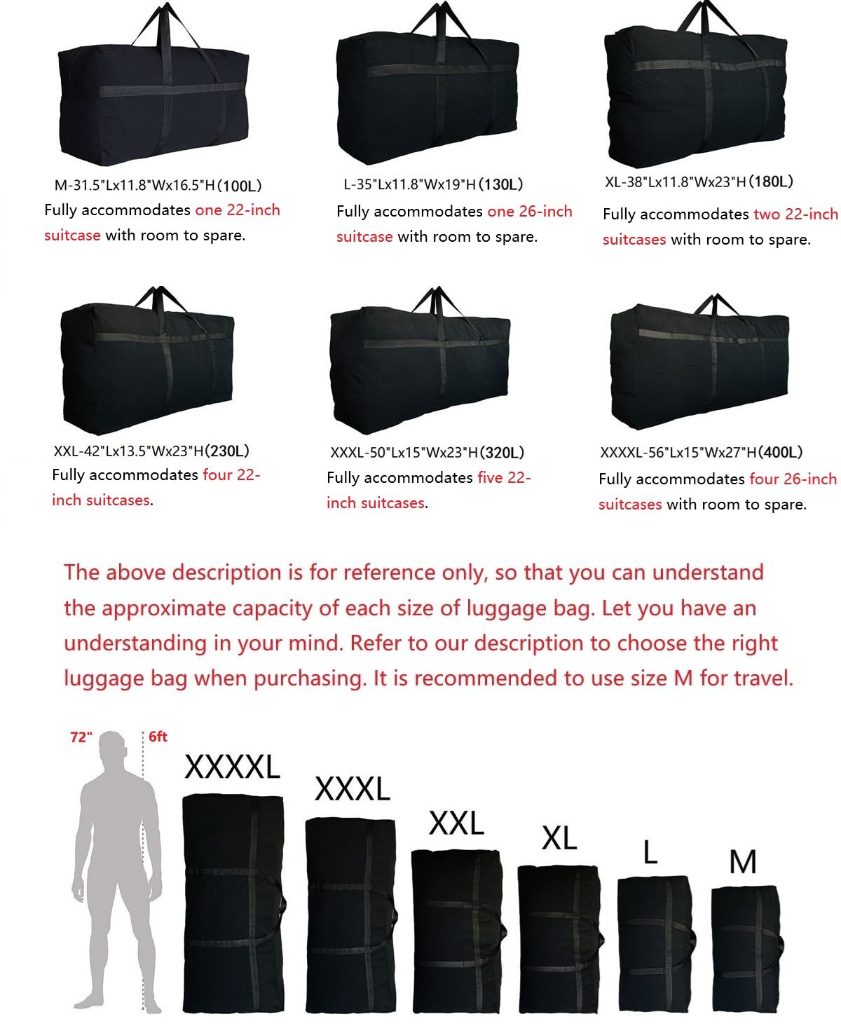Optima Extra Large Travel Duffle Bag - 35” x 11.8” x 19”
