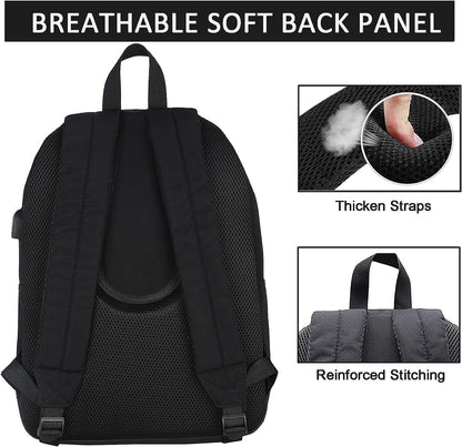 Optima Lightweight Casual Laptop Backpack - USB Charging, Full Black