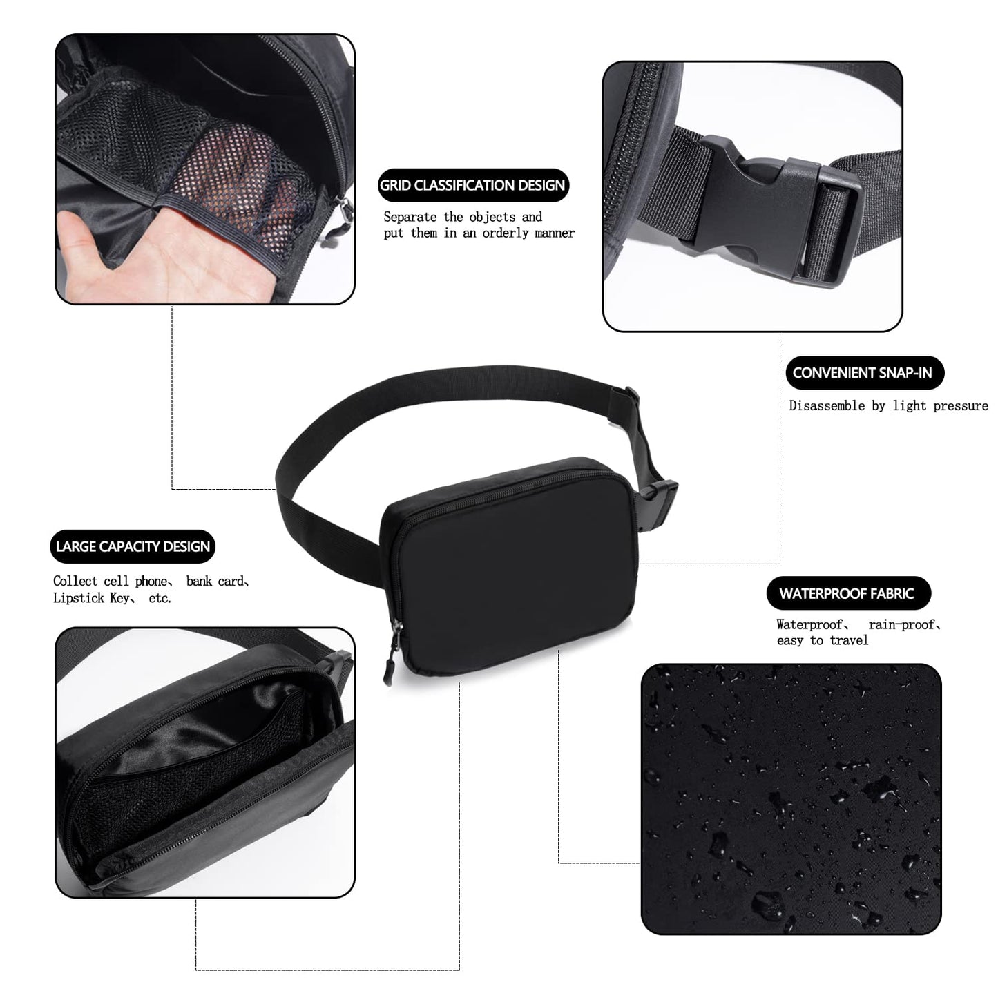 Optima Premium Large Belt Bag - Versatile Fanny Pack with 3 Pockets