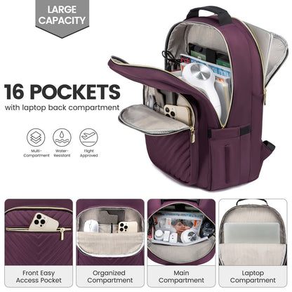 Optima Women's 15.6" Laptop Backpack - Waterproof Travel Bag with USB Port