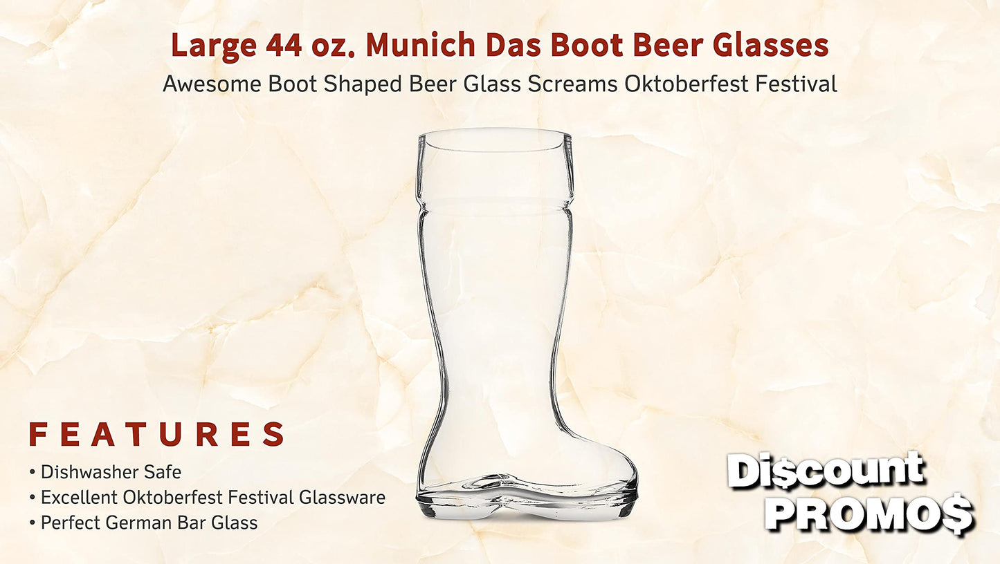 Optima Premium Beer Glasses Set - 6 Large Boot-Shaped 44 oz. Glasses