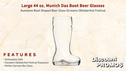 Optima Premium Beer Glasses Set - 6 Large Boot-Shaped 44 oz. Glasses
