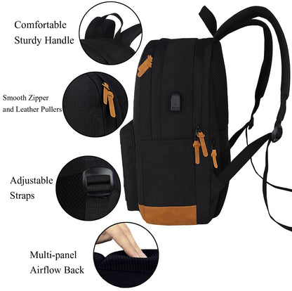 Optima Lightweight Casual Laptop Backpack with USB Port - Black/Brown