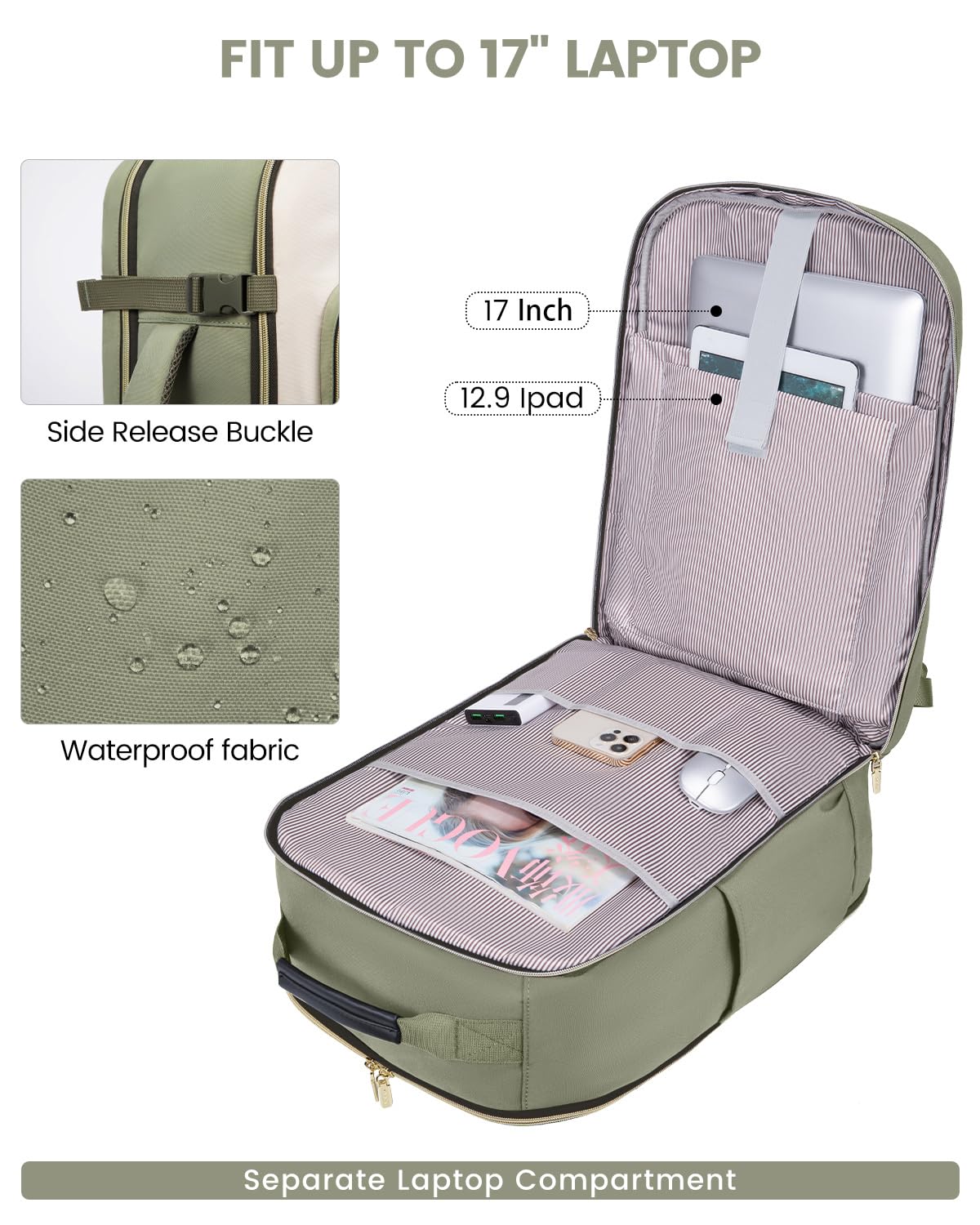 Optima Travel Backpack - Large Khaki Green Essentials Bag