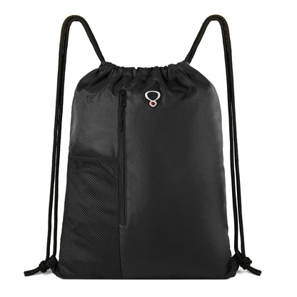 Optima Premium Drawstring Gym Backpack - Black with Water Bottle Pockets