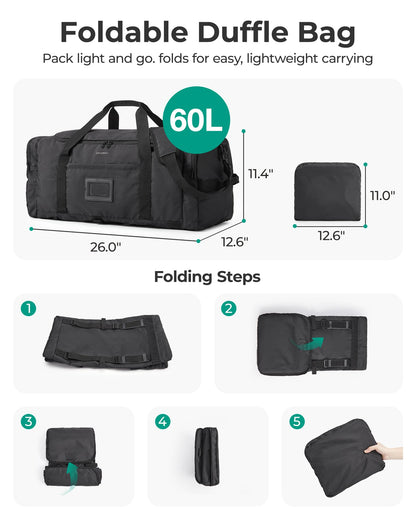 Optima Premium 60L Foldable Travel Duffel Bag - Versatile Weekender