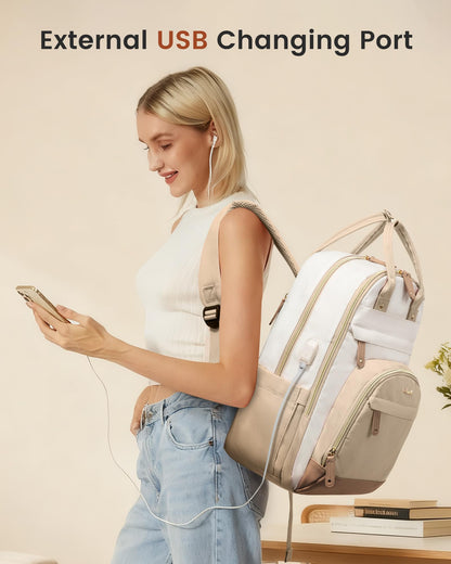 Optima Premium Travel Backpack - 15.6 Inch, USB Charging, Beige-Gray
