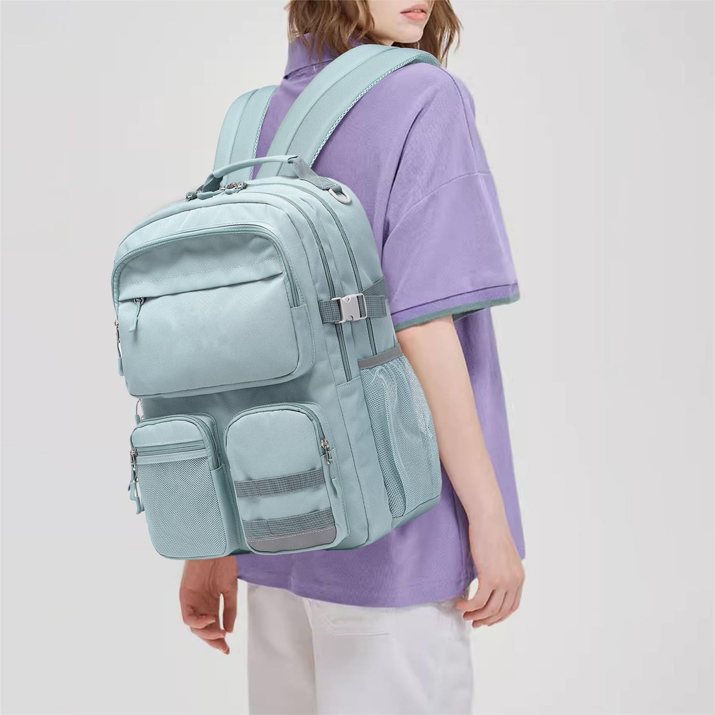 Optima Water-Resistant Backpack - Fits 15.6" Laptop, Grey Blue