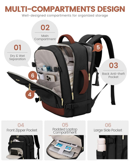 Optima Premium Travel Backpack - 40L, Black-Brown, 17.3 Inch