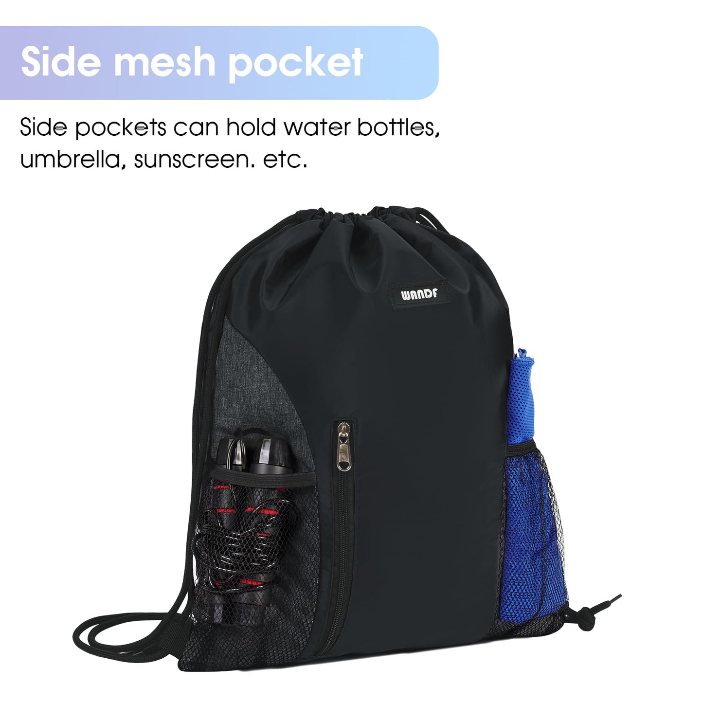 Optima Water-Resistant Drawstring Backpack with Mesh Pockets