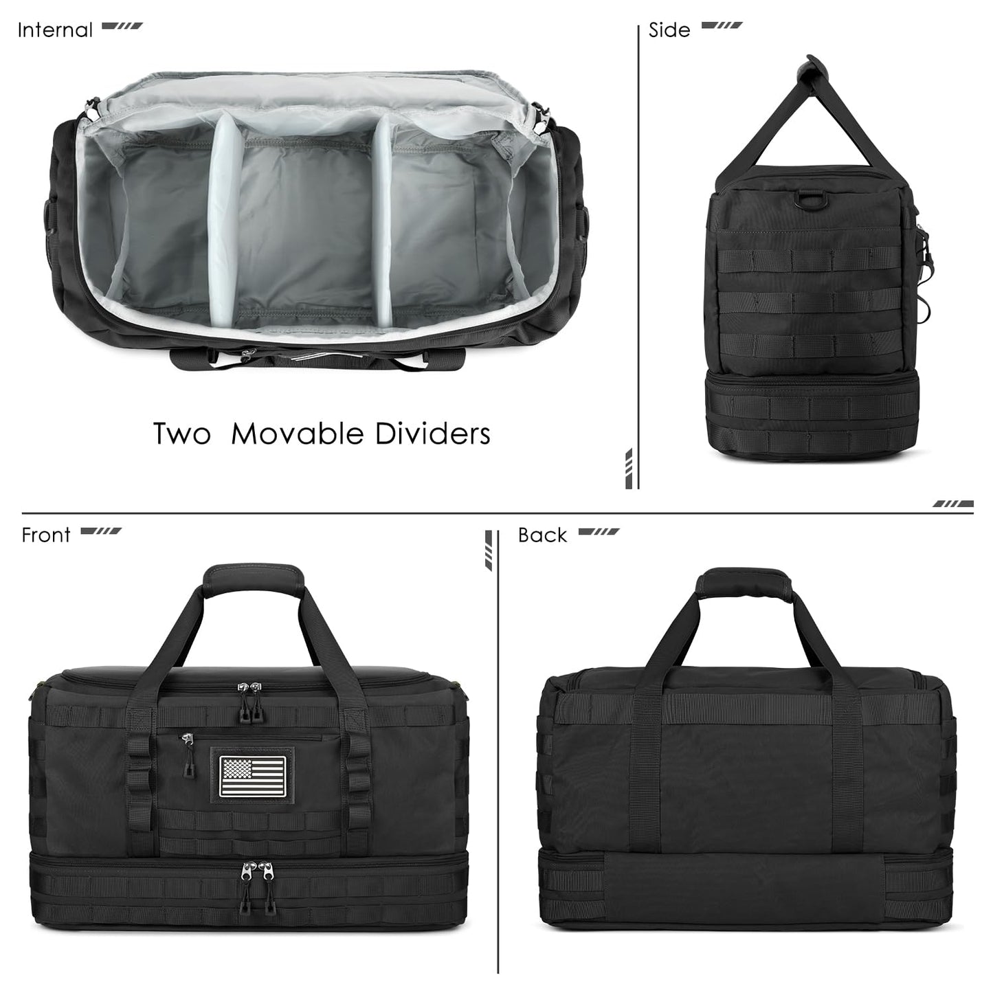 Optima Military Travel Duffel Bag with Shoe Compartment - Black