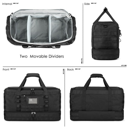 Optima Military Travel Duffel Bag with Shoe Compartment - Black