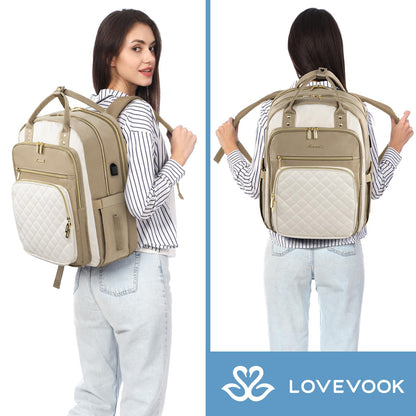 Optima Women's Laptop Backpack - 15.6-Inch, Stylish D-black-beige