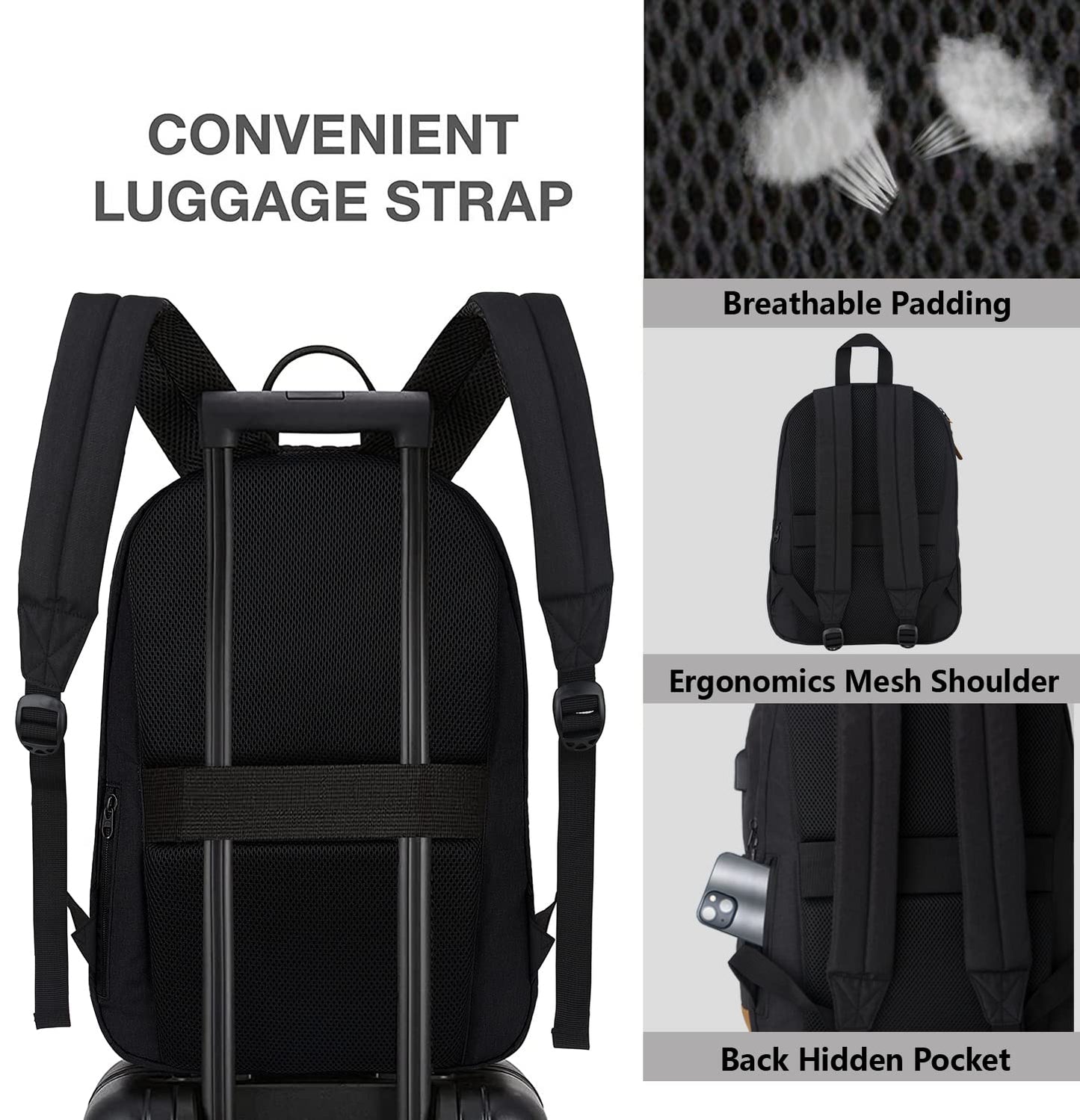 Optima Lightweight Casual Laptop Backpack with USB Port - Black/Brown