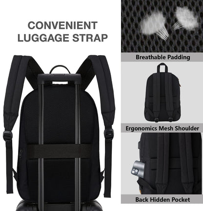 Optima Lightweight Casual Laptop Backpack with USB Port - Black/Brown