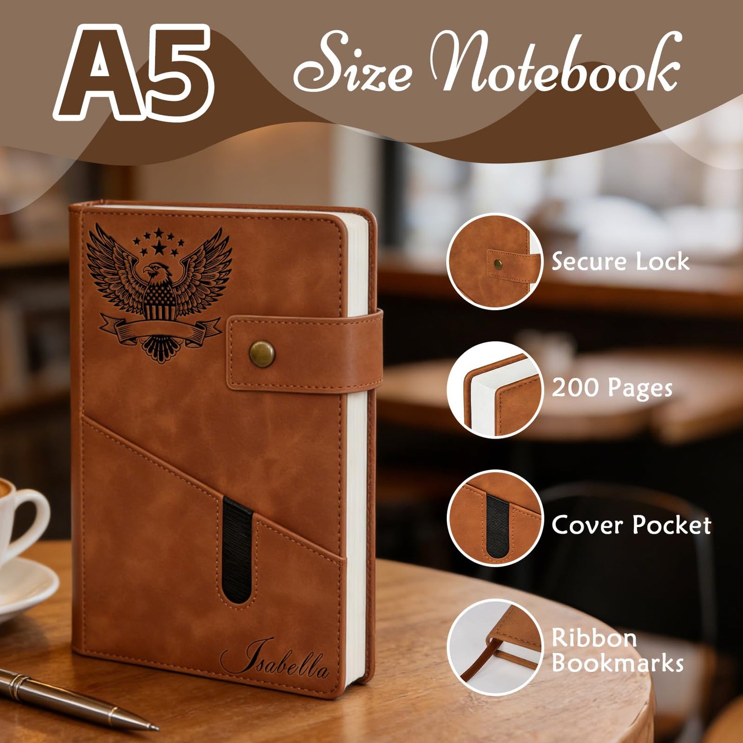 Optima Premium A5 Leather Bound Journal - Personalized Travel Diary