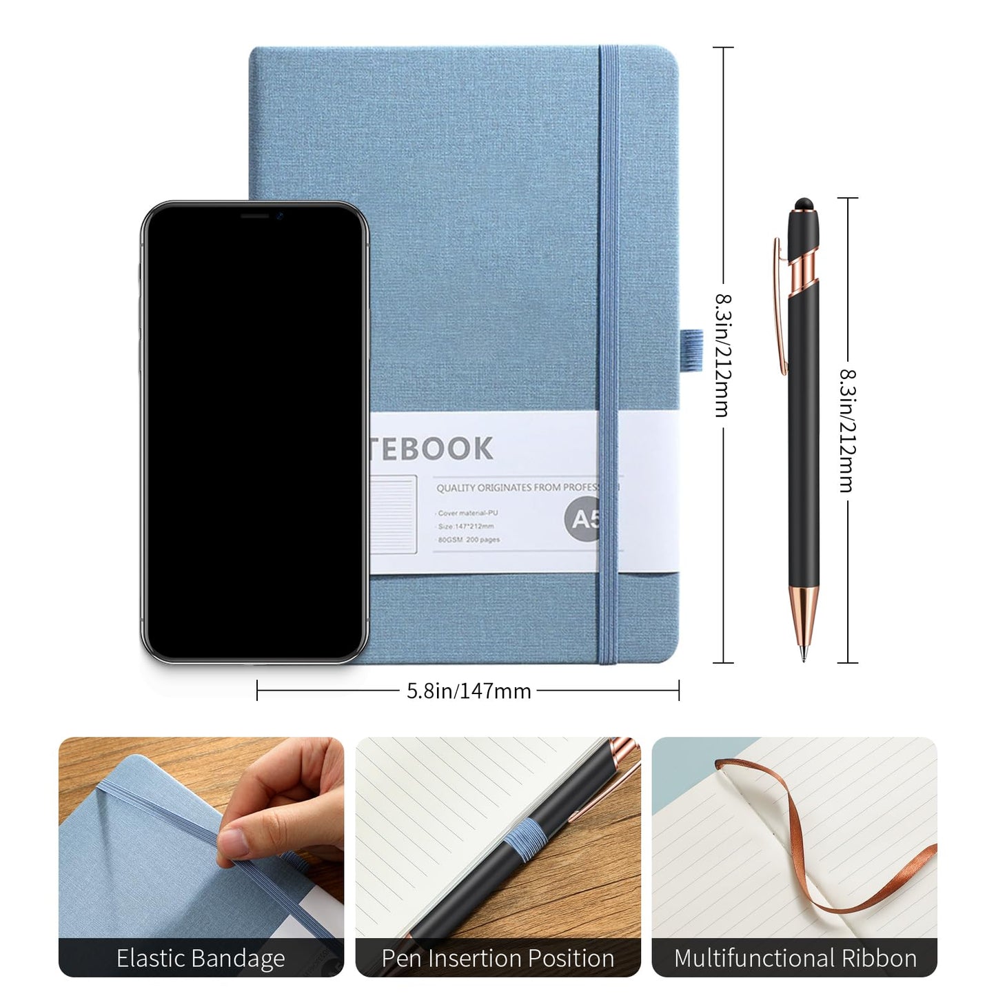 Optima Custom A5 Notebook with Pen - 192 Pages for Daily Use