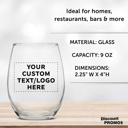 Optima Custom Stemless Wine Glass Set - 9 oz, 100 Pack