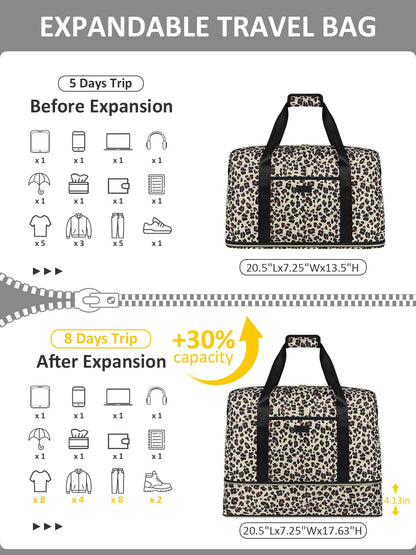 Optima Expandable Travel Duffle Bag - X-Large, Waterproof, Leopard