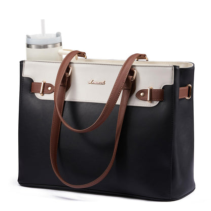 Optima Premium Leather Laptop Tote Bag - 15.6 Inch, Waterproof