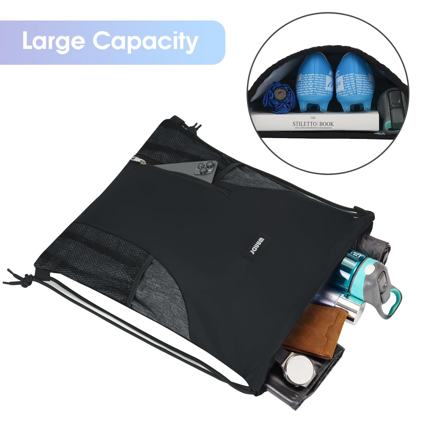 Optima Water-Resistant Drawstring Backpack with Mesh Pockets