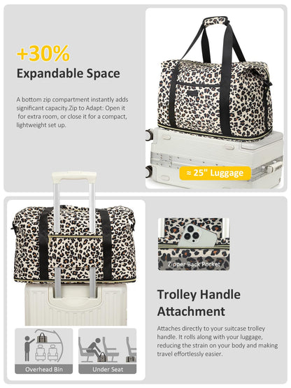 Optima Expandable Travel Duffle Bag - X-Large, Waterproof, Leopard