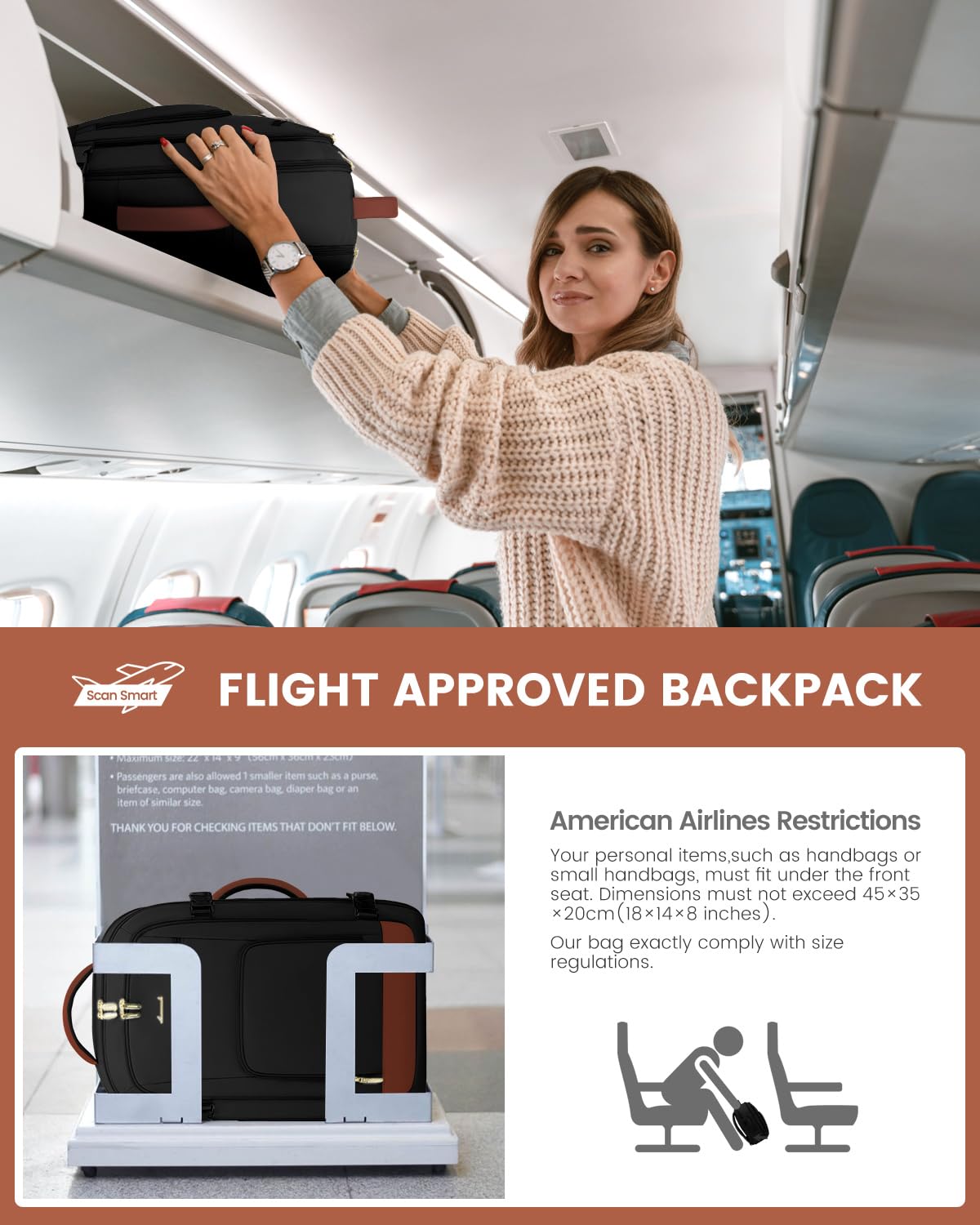 Optima Premium Travel Backpack - 40L, Black-Brown, 17.3 Inch