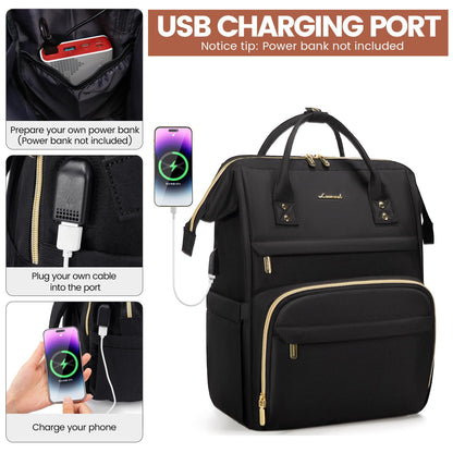 Optima Women's Laptop Backpack - Stylish Travel Bag with USB Port