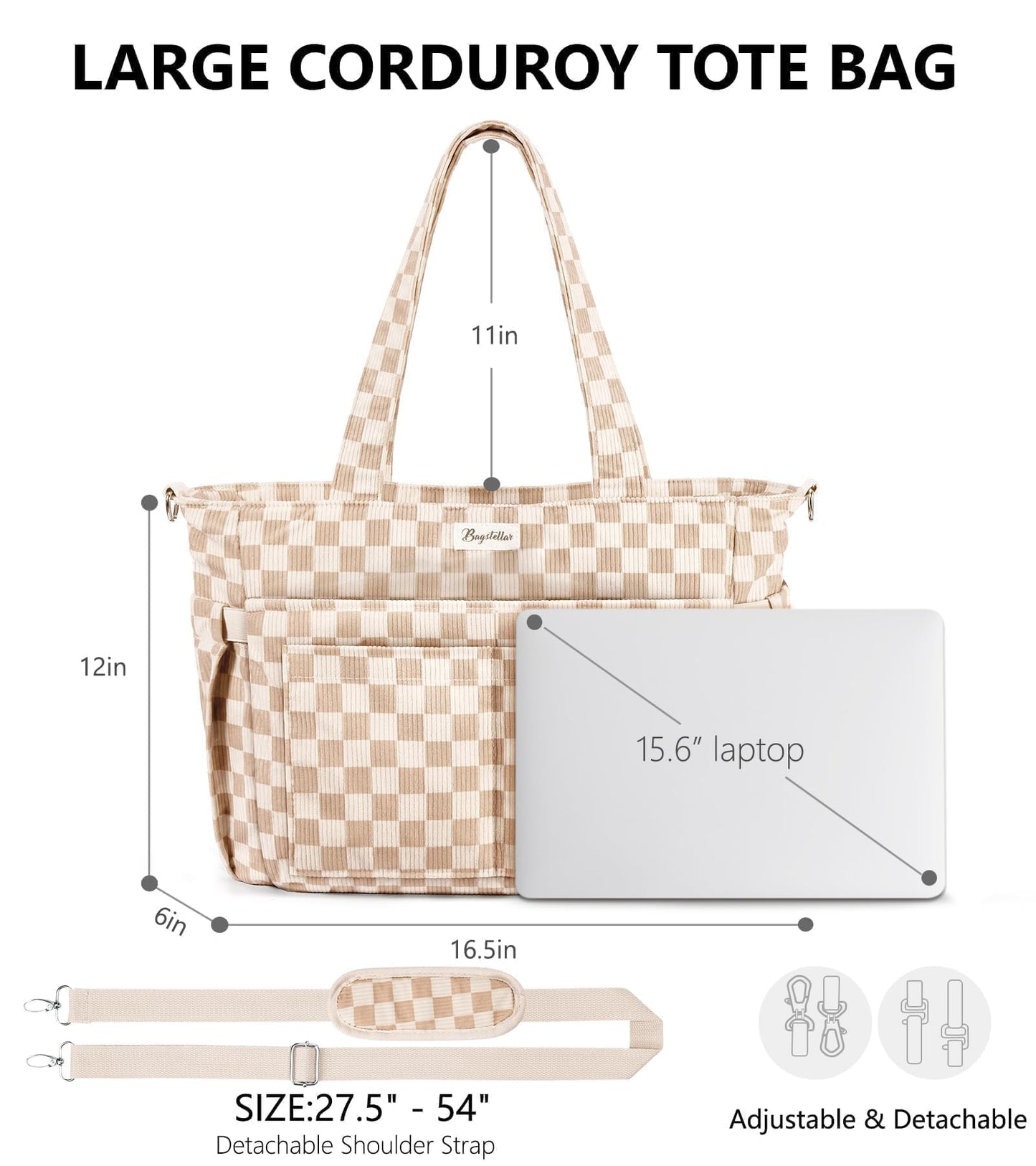 Optima Premium Corduroy Tote Bag - 17 Pockets for Daily Use