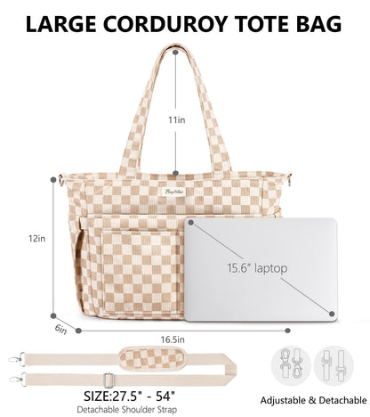 Optima Premium Corduroy Tote Bag - 17 Pockets for Daily Use