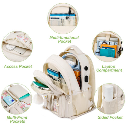 Optima Aesthetic School Backpack for Teen Girls - Stylish Laptop Bag