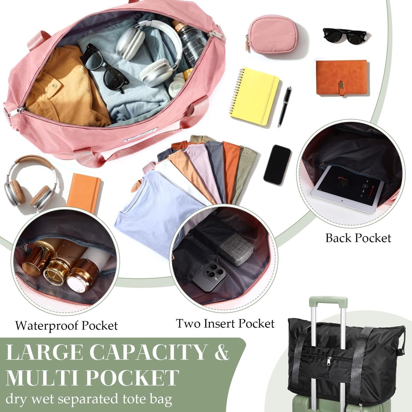 Optima Waterproof Travel Duffel Bag - 9 Pack Expandable Tote