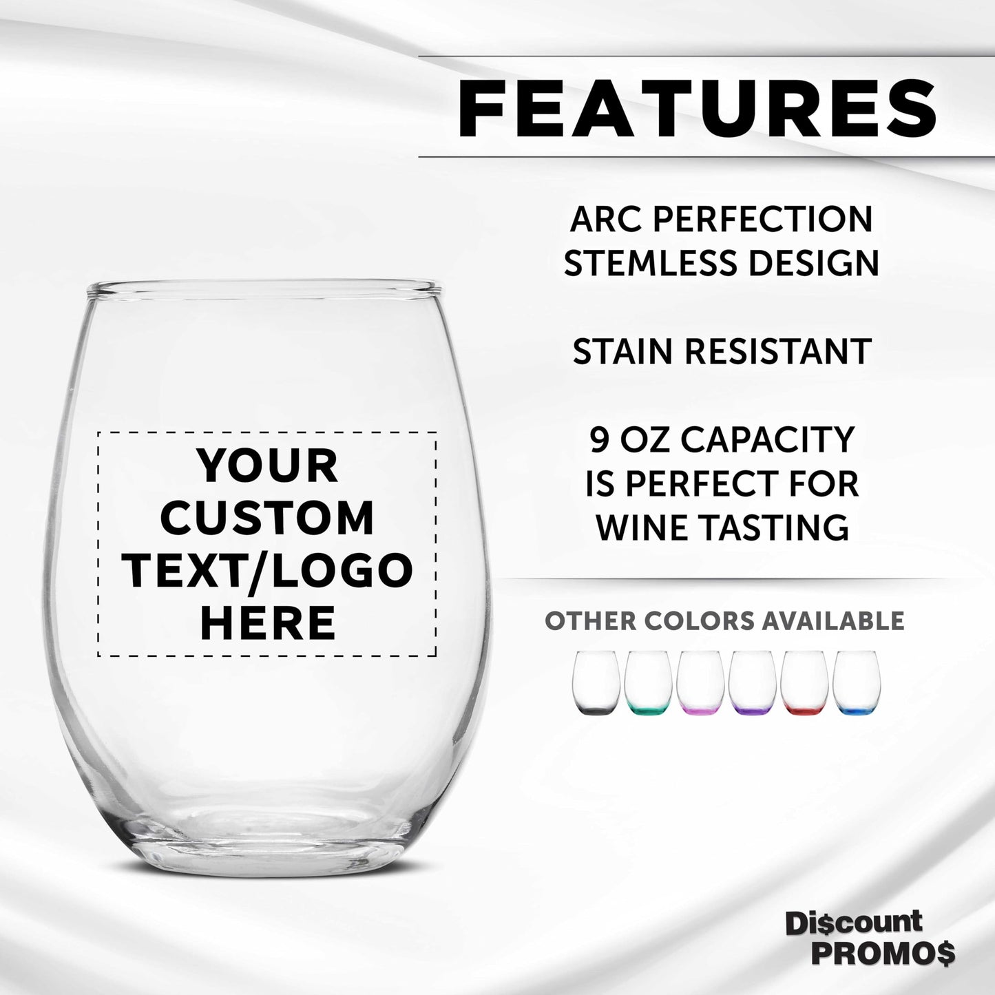 Optima Custom Stemless Wine Glass Set - 9 oz, 100 Pack