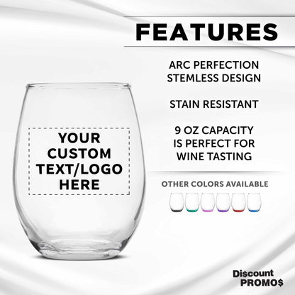 Optima Custom Stemless Wine Glass Set - 9 oz, 100 Pack