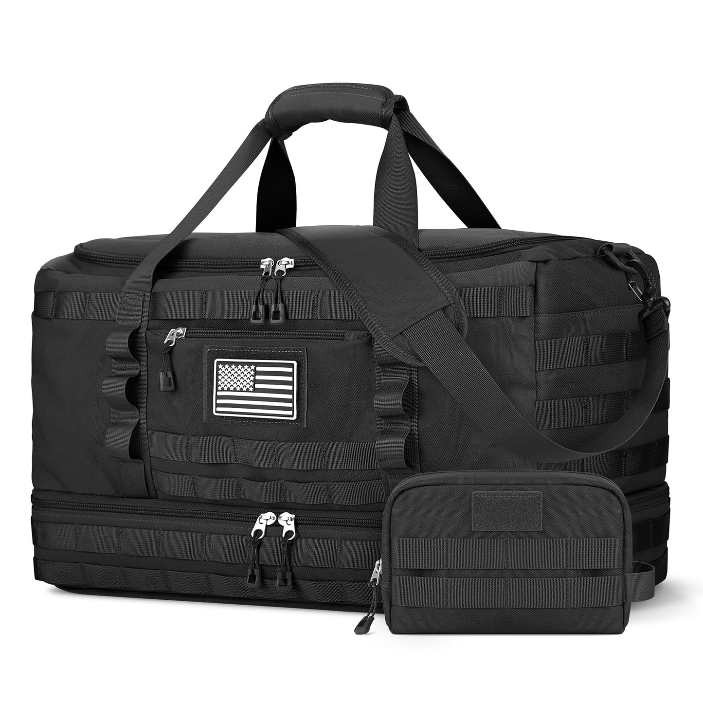 Optima Military Travel Duffel Bag with Shoe Compartment - Black