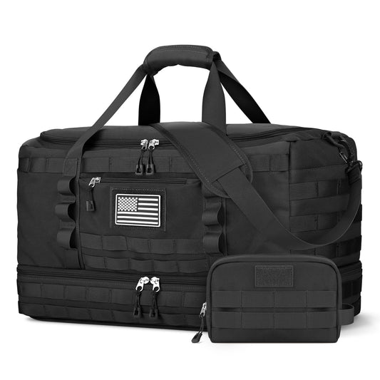 Optima Military Travel Duffel Bag with Shoe Compartment - Black