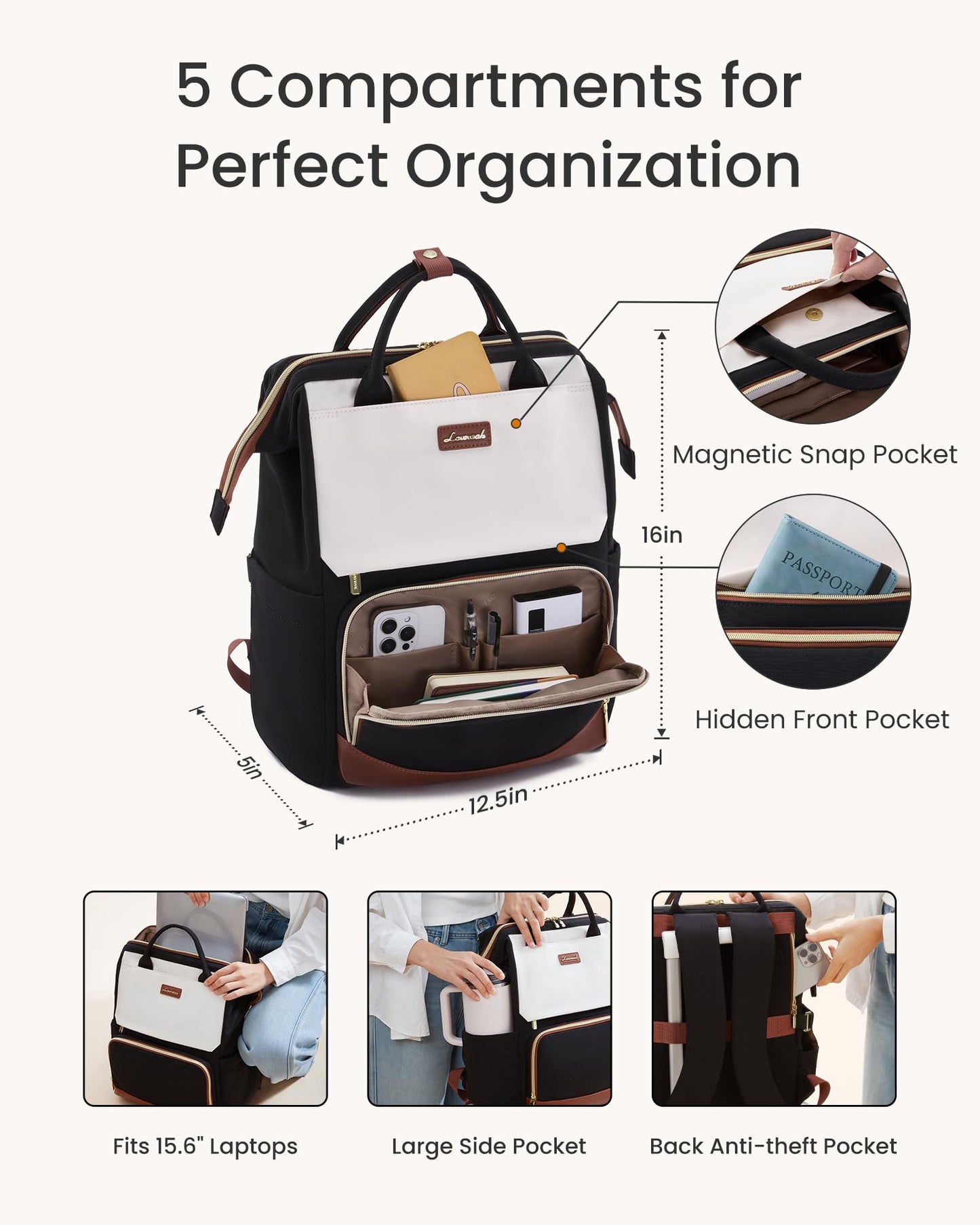 Optima Women's 15.6" Water-Resistant Laptop Backpack - Travel Ready