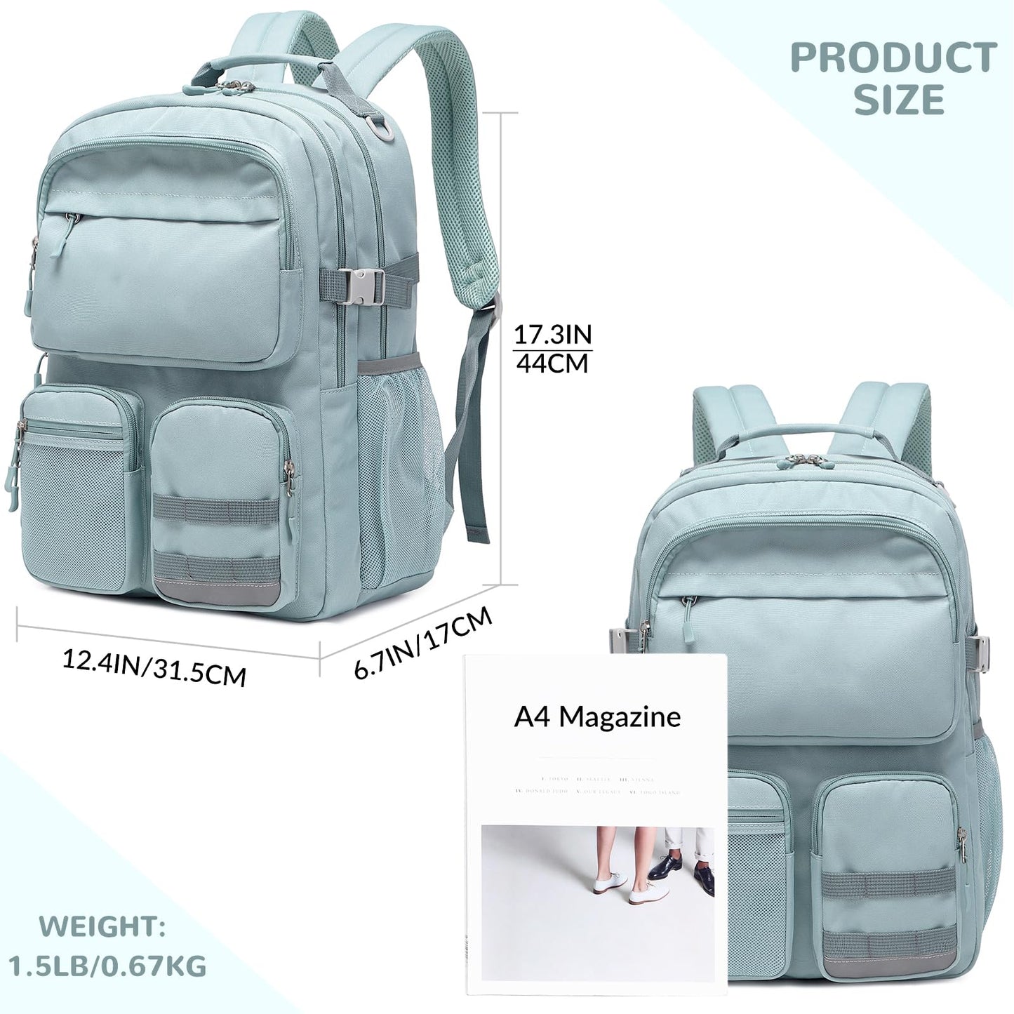 Optima Water-Resistant Backpack - Fits 15.6" Laptop, Grey Blue