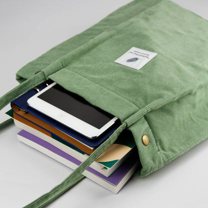 Optima Premium Corduroy Tote Bag - Large Matcha Green for Travel & Work