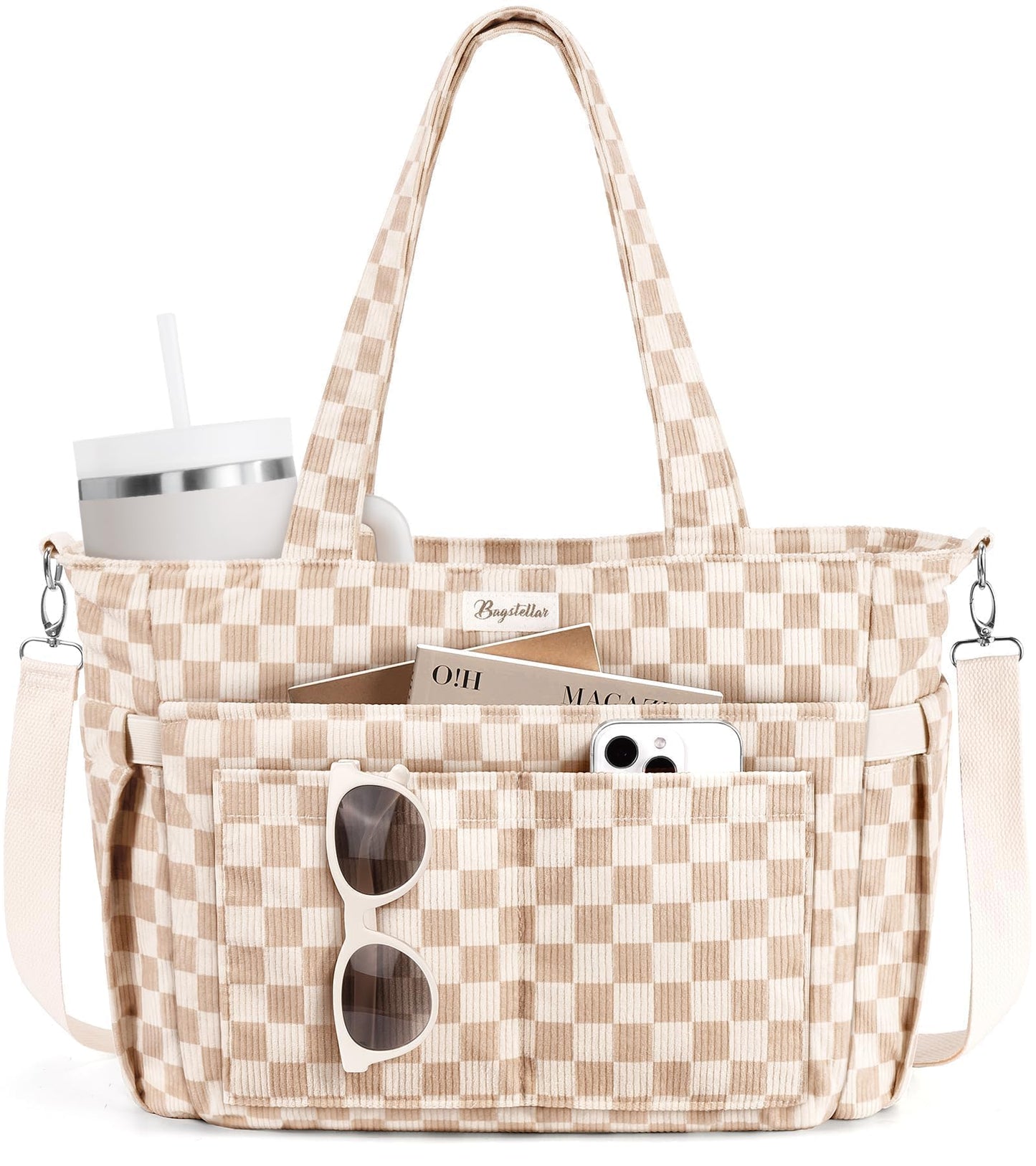 Optima Premium Corduroy Tote Bag - 17 Pockets for Daily Use