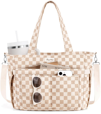 Optima Premium Corduroy Tote Bag - 17 Pockets for Daily Use