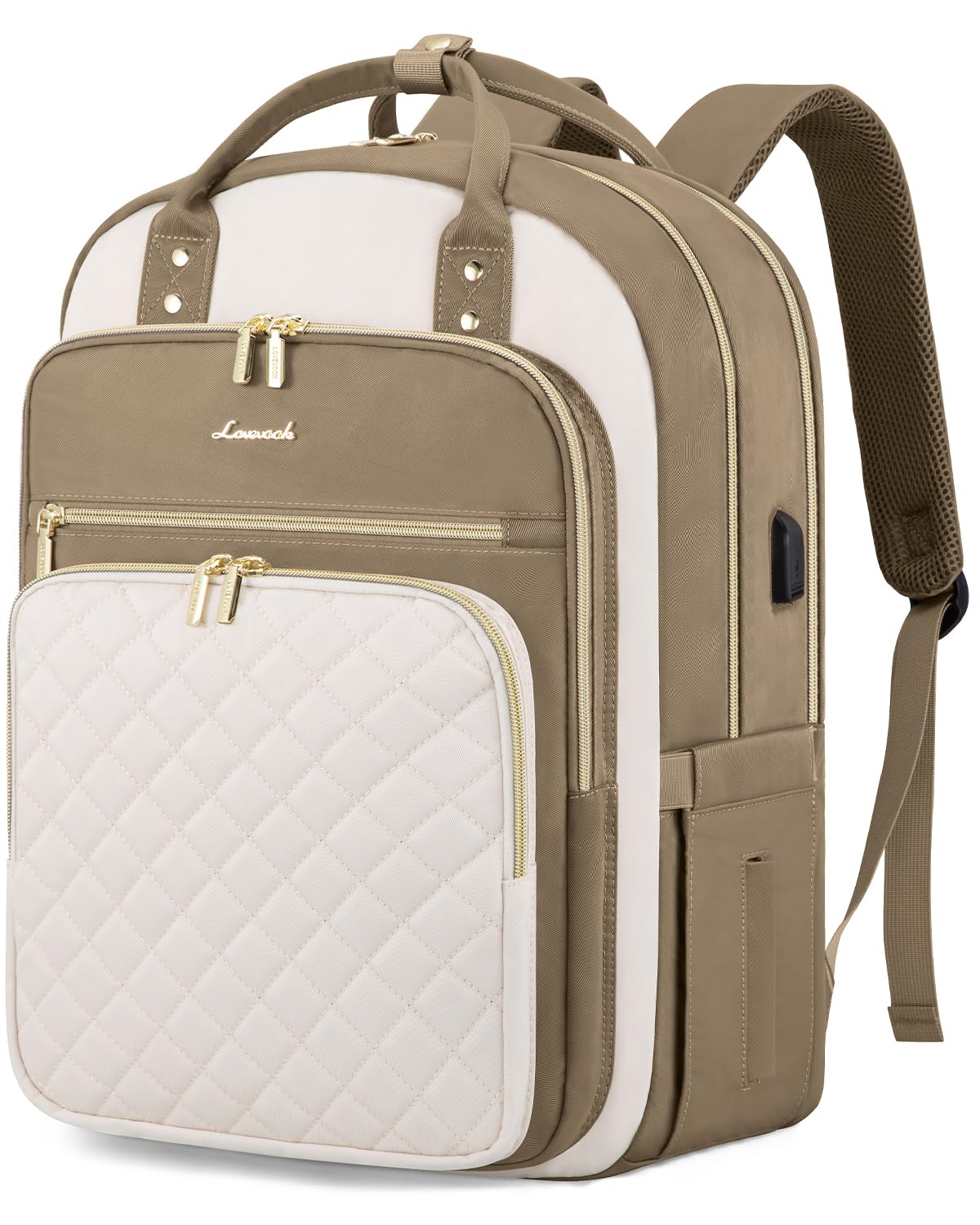 Optima Women's Laptop Backpack - 15.6-Inch, Stylish D-black-beige