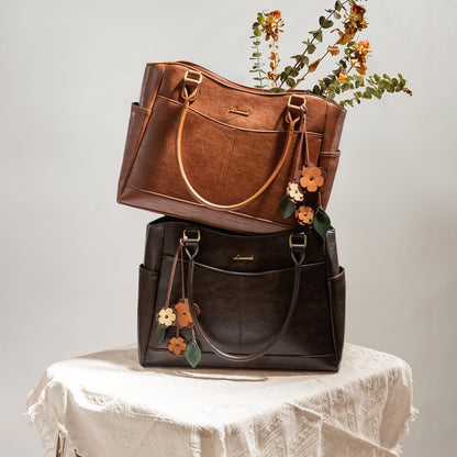 Optima Vintage Work Tote Bag - 15.6 inch Laptop, Brown, with Cup Holder