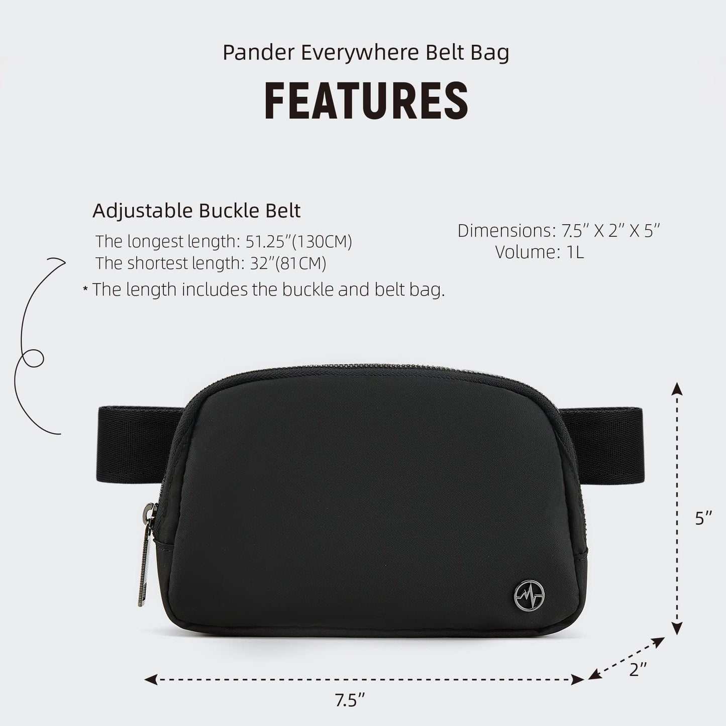 Optima Premium Fanny Pack - Black Polyester, Versatile Belt Bag