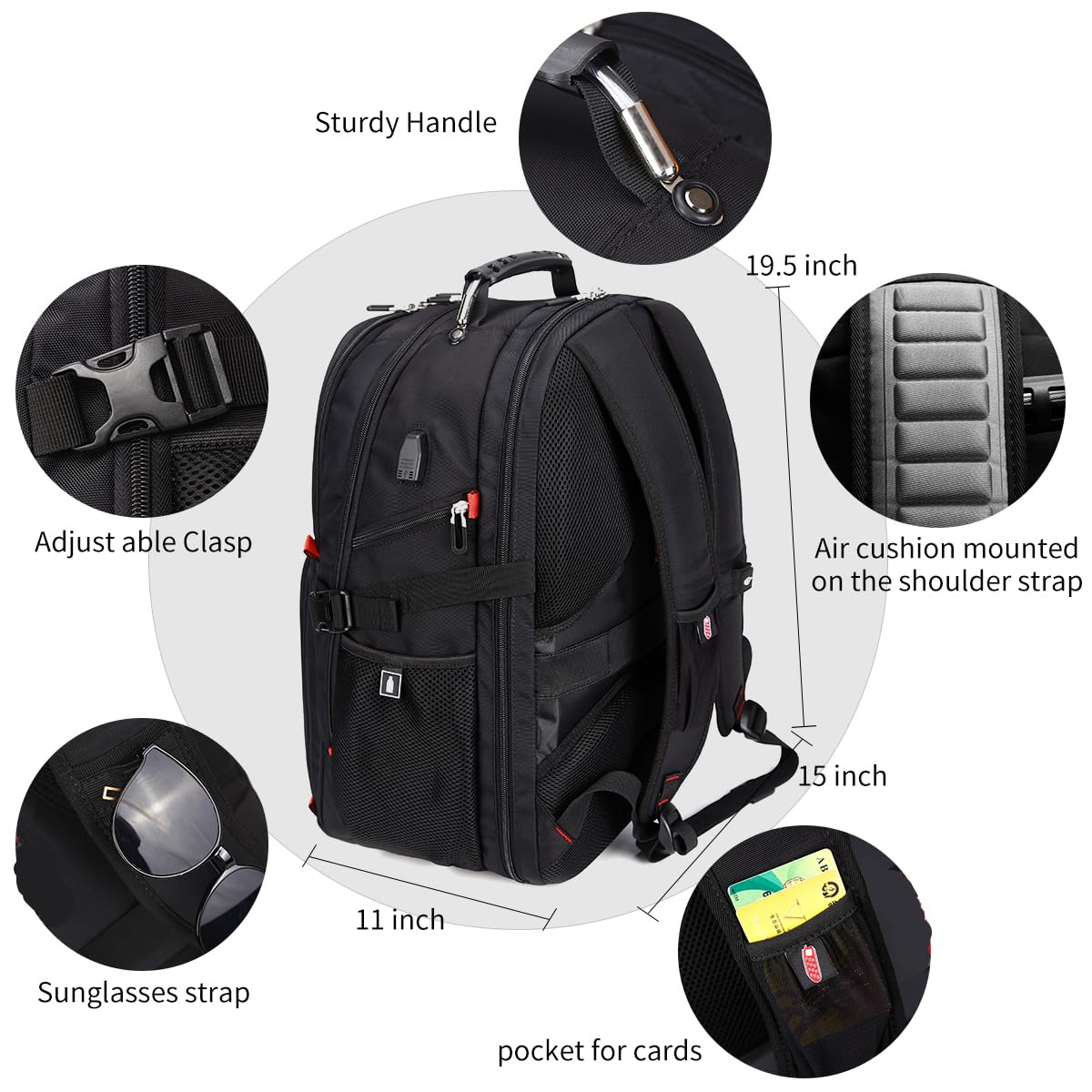 Optima Premium 50L Travel Laptop Backpack - USB Charging, Fits 17''